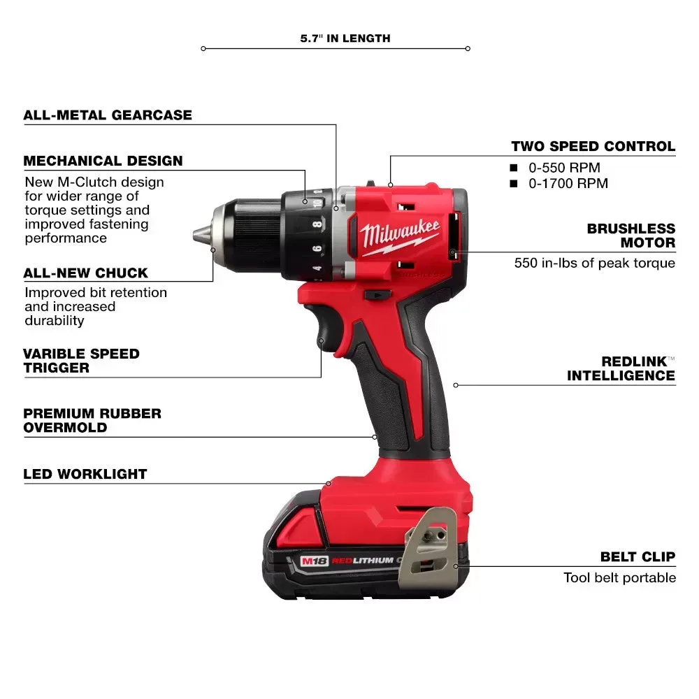 Milwaukee Pre-Sale Pre-Sale 3692-22CT M18 18V Compact Brushless 2 Tool Drill/Driver Combo Kit