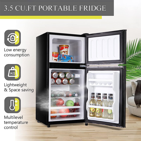 3.5Cu.Ft Double Door Compact Refrigerator With Freezer