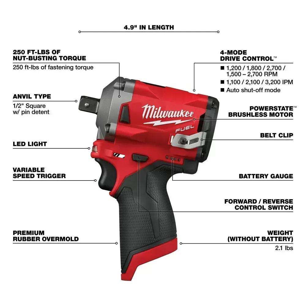 Milwaukee Pre-Sale 2555P-20 M12 FUEL 12V 1/2-Inch Pin Impact Wrench - Bare Tool