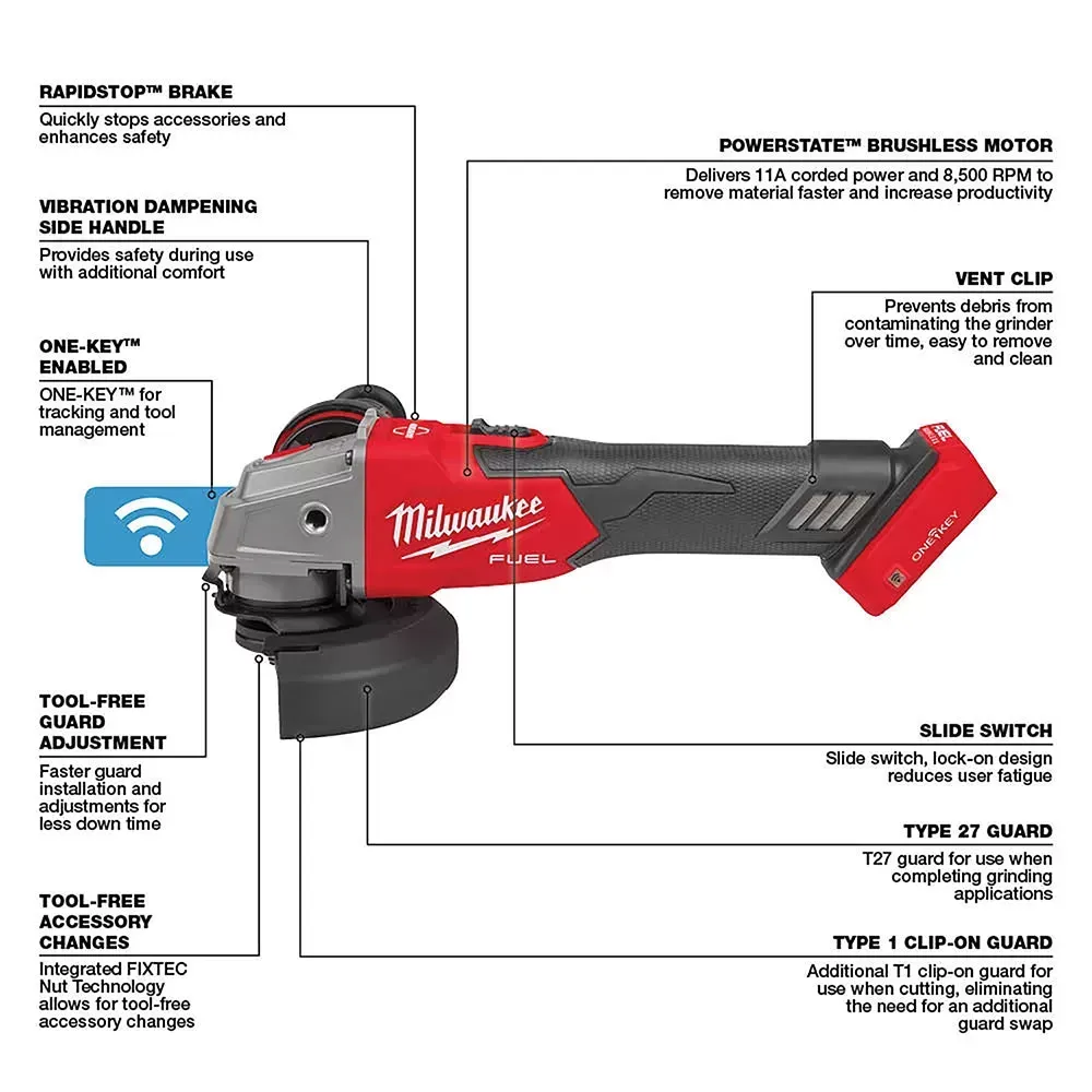 Milwaukee Pre-Sale 2883-20 M18 FUEL 18V Slide Braking Grinder w/ Slide Switch - Bare Tool