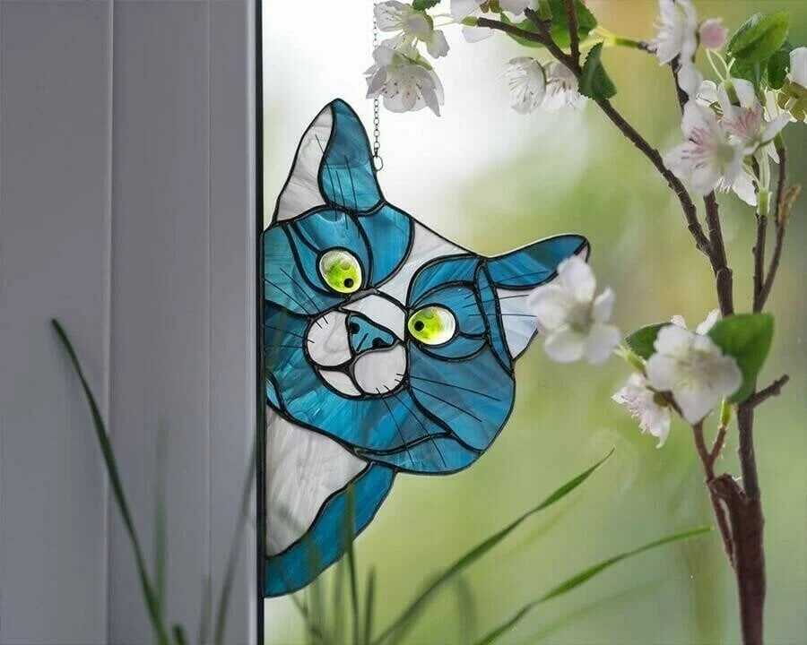 ?Handmade Stain Cat Suncatcher For Window