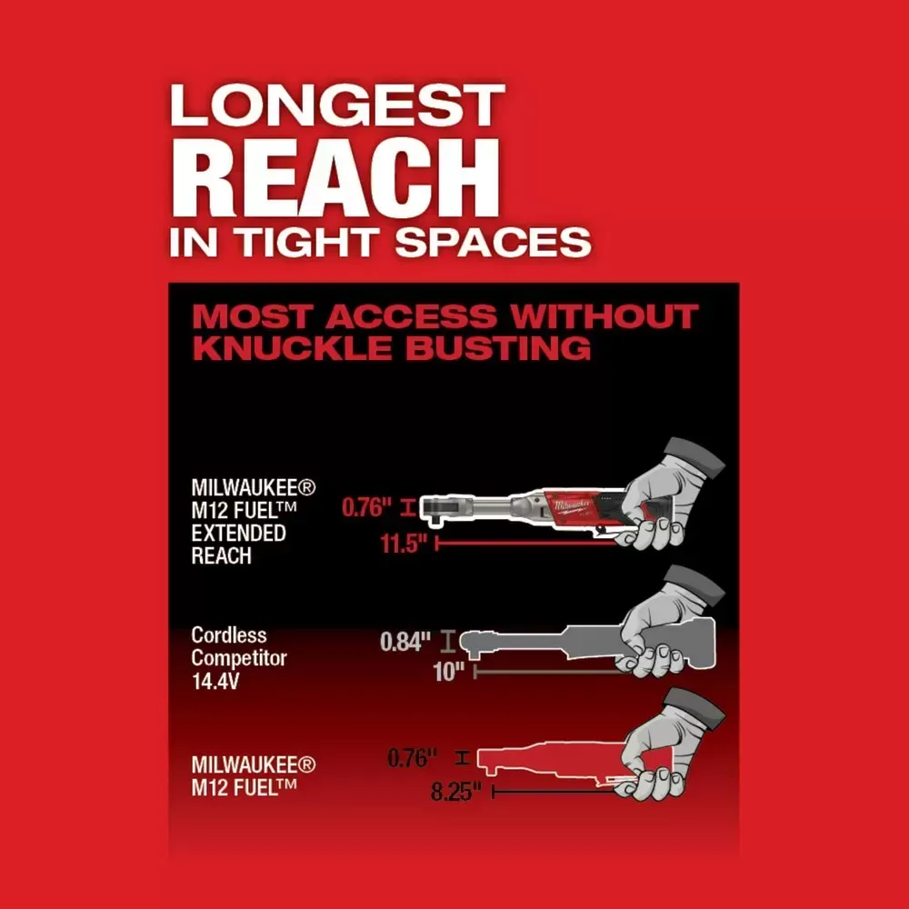 Milwaukee 2560-20 M12 FUEL 12V 3/8 Inch Extended Reach Ratchet Bare Tool