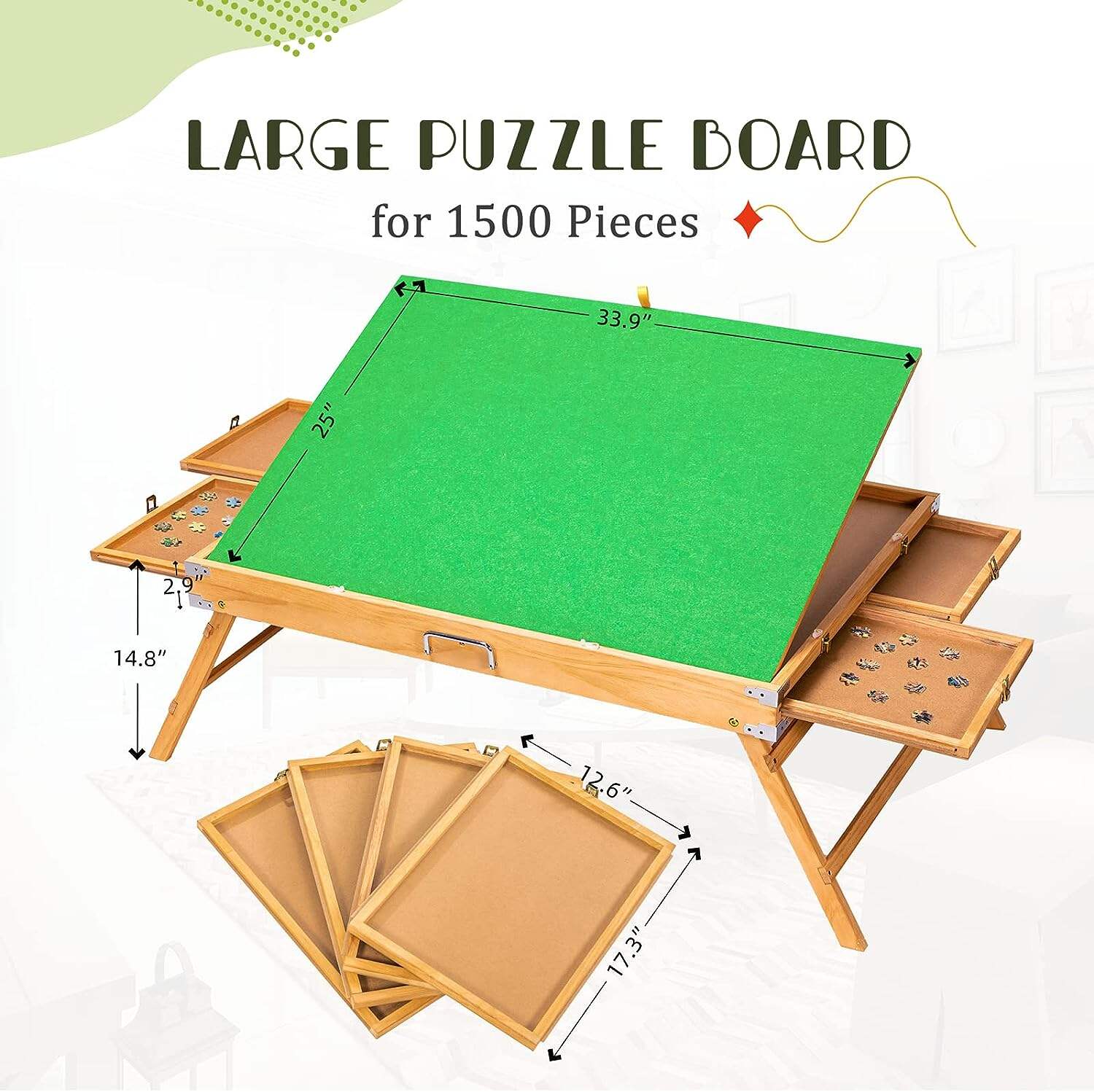Puzzle Table with Legs and 4 Drawers for 1500 Pcs, Adjustable Tilting Puzzle Board with Cover, Portable Puzzle Tables for Adults Elder Teens