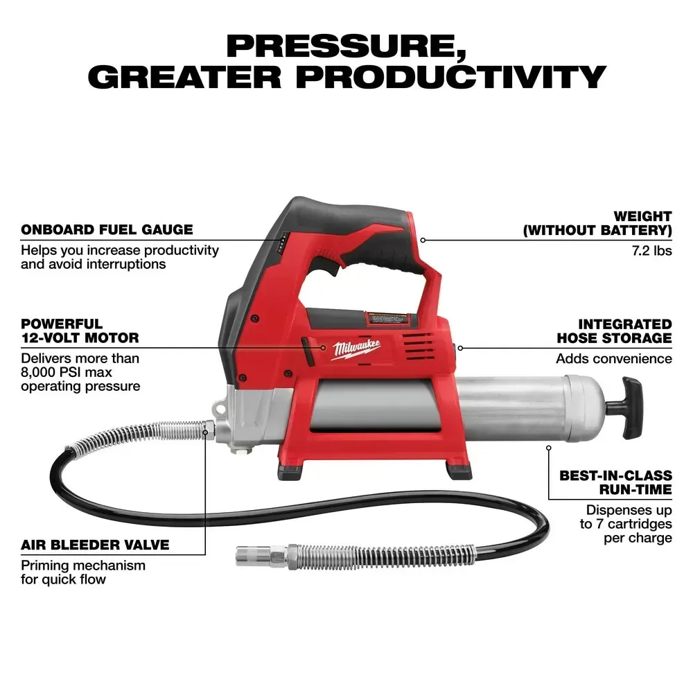 Milwaukee 2446-20 M12 12V 14-Inch Lithium-Ion Grease Gun - Bare Tool