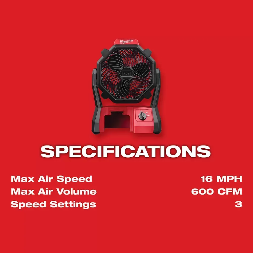 Milwaukee 0886-20 M18 18V 2,350-Rpm Adjustable Jobsite Fan w/Adapter - Bare Tool