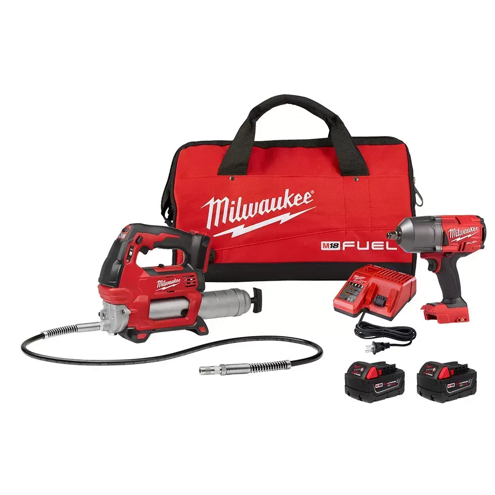Milwaukee Pre-Sale 2767-22GR M18 FUEL 18V High Tourque Impact Wrench / Grease Gun Kit